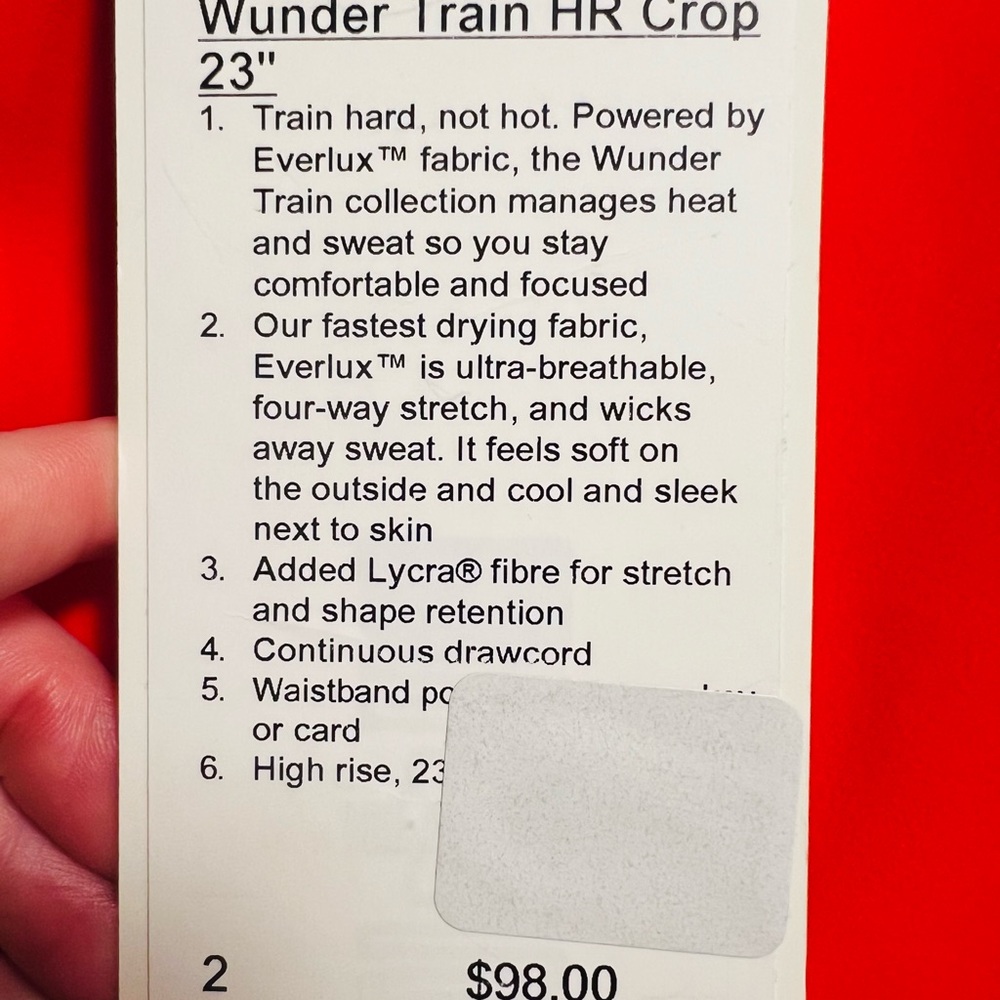 NWT lululemon Wunder Train HR Crop Tight 23" in Hot Heat (Red) Size 2 - Picture 6 of 6